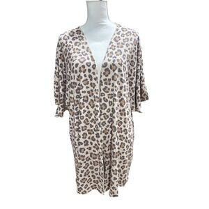 Tees2urdoor Lola Girl Cardigan Women L/XL Leopard Print Open Front Kimono